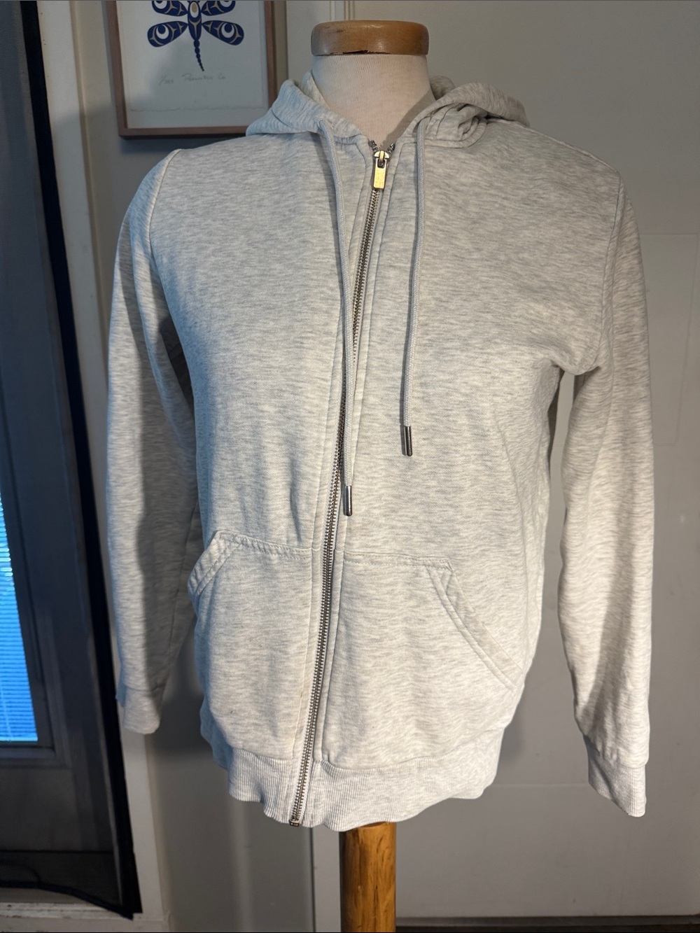 H&M Light Gray Zip Hoodie with Hood and Front Pockets